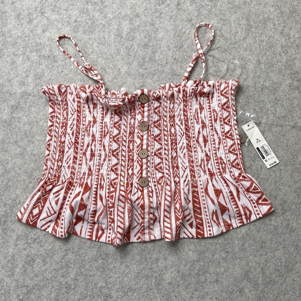 No Boundaries Tank Top Juniors M 7-9 Orange Geometric Smocked Button Front Crop
